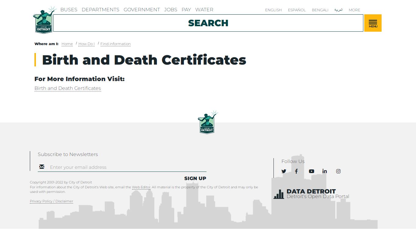 Birth and Death Certificates | City of Detroit